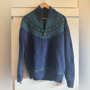 Brooks Brothers Merino Wool Fair Isle Navy and Team Zip Cardigan in Small EUC